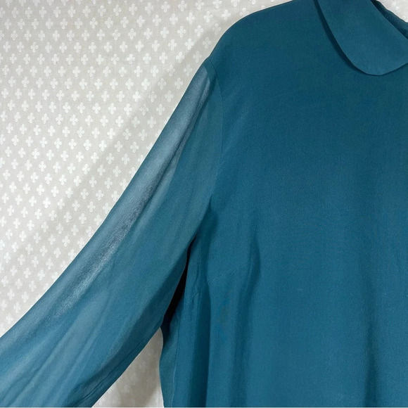 Aritzia Wilfred Blue Green Silk Long Sleeve Open Back Top - Picture 2 of 7